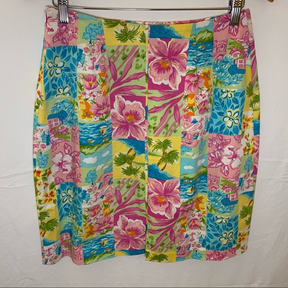 Tropical Color Block Floral Patchwork Mini Pencil Skirt Size 10 - Picture 3 of 7